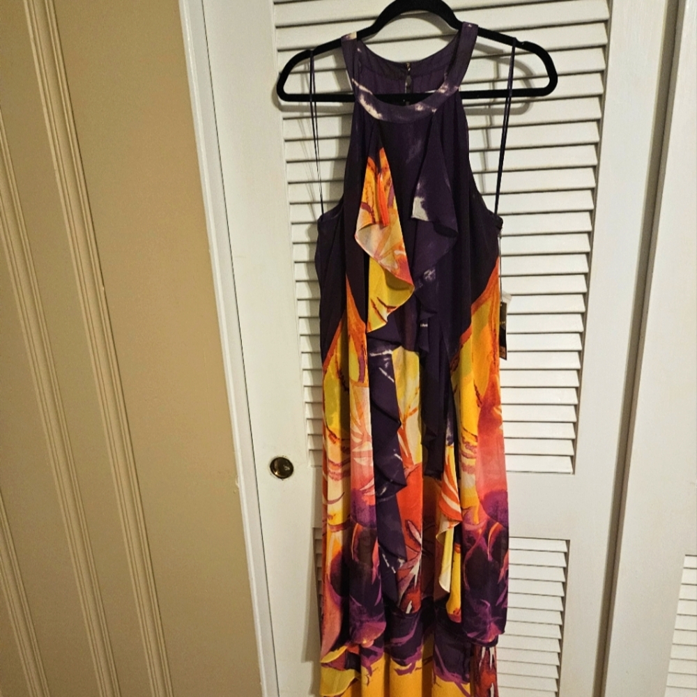Jennifer Lopez Xxl Floral Halter Dress - Purple and Yellow, Nwts, Stunning
